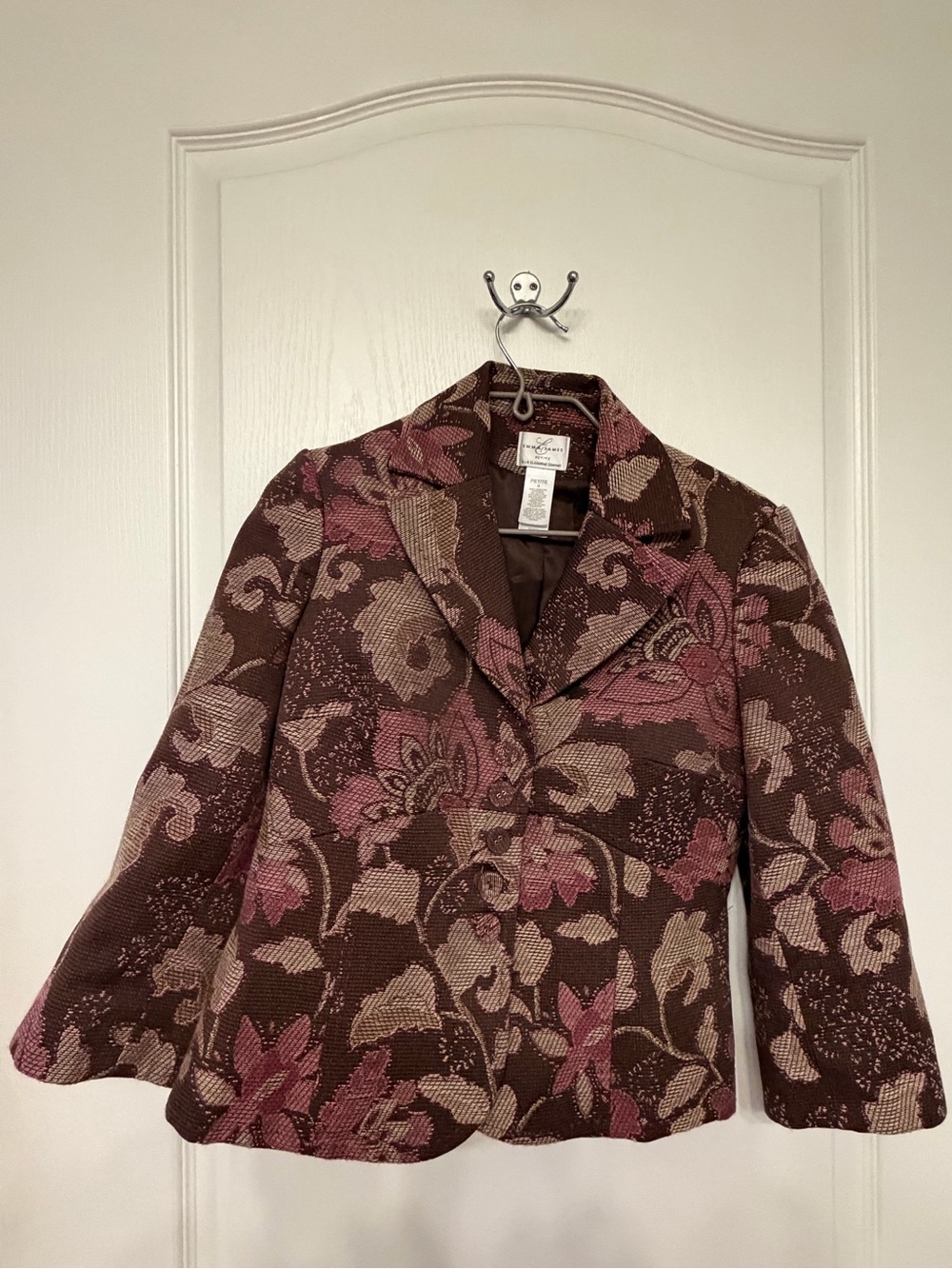 Emma James for Liz Claiborne Floral Jacquard Blazer Jacket in Brown & Pink-4P
